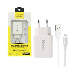 Foneng Fast Charger EU13 with Lightning Cable 1USB 3A White Foneng Fast Charger EU13 with Lightning Cable 1USB 3A White